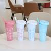 Kawaii Water Bottle Aesthetic Tumbler For Ice Coffee Juice Tea Cute Bowknot Plastic Cups With Straw Lid Portable Drinking Bottle