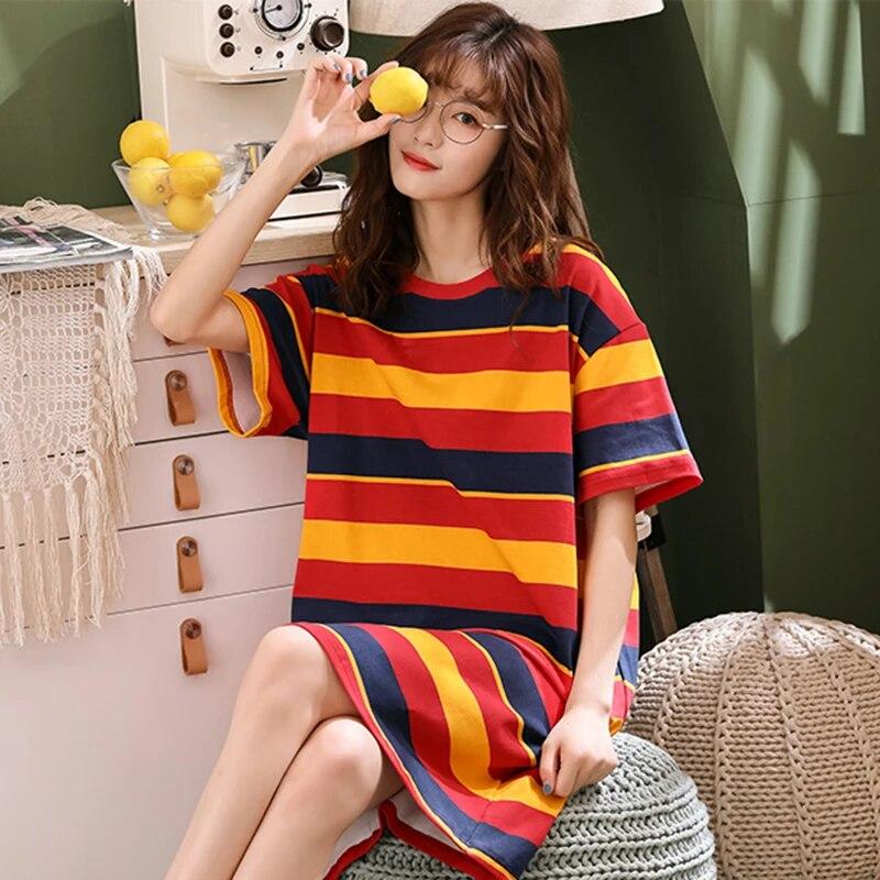 Женские удобные легкие ночные рубашки с круглым вырезом и короткими рукавами, женская ночная рубашка, свободная пижама, пижама