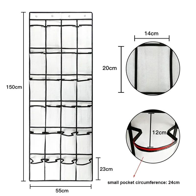 12/24 Grids Wall-Mounted Sundries Shoe Organiser Fabric Closet Bag Storage Rack Mesh Pocket Clear Hanging Over The Door Box