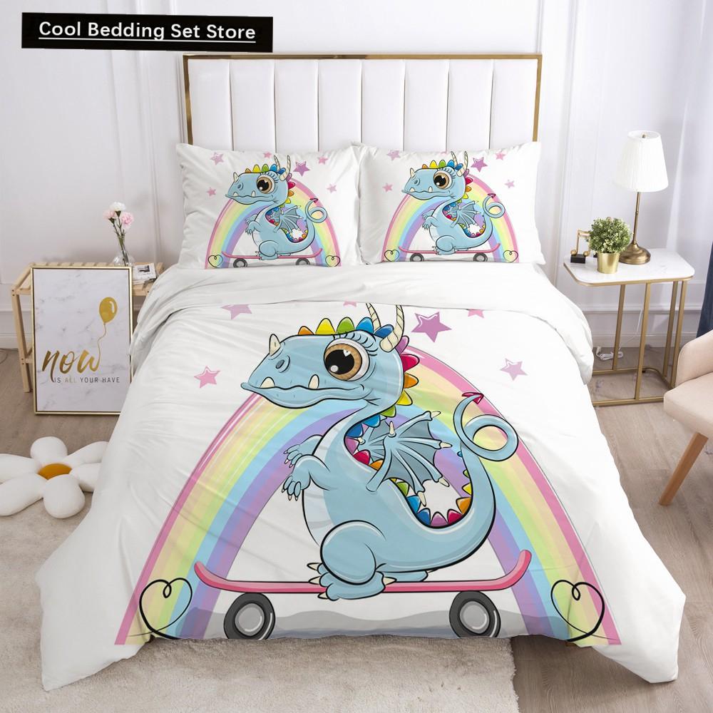 Детский детский розовый комплект постельного белья Queen King Cartoon Unicorn Белый пододеяльник Twin Полный цветной 2/3 шт полиэстеровый пододеяльник