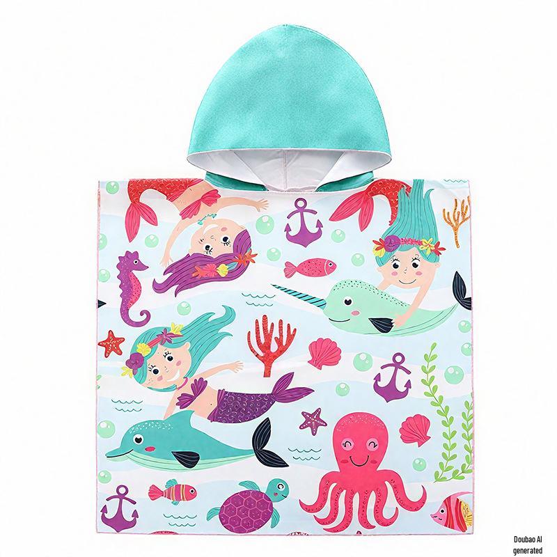 Children's Cartoon Print Hooded Bathrobe: Soft, Quick-drying, Ultra-Fine Fiber Wearable Towel Cape