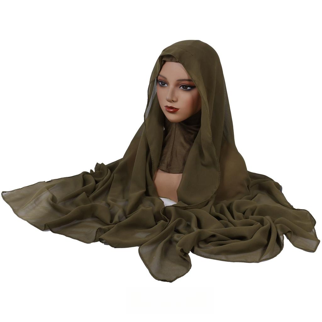 Новейший платок-хиджаб из высококачественного шифона однотонной расцветки 2 в 1 с никабом, мгновенный головной платок и подшапочник для мусульманки