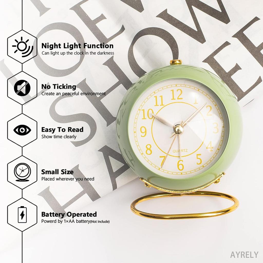 Ретро круглый будильник тихие не тикающие аналоговые часы ночник прикроватные часы