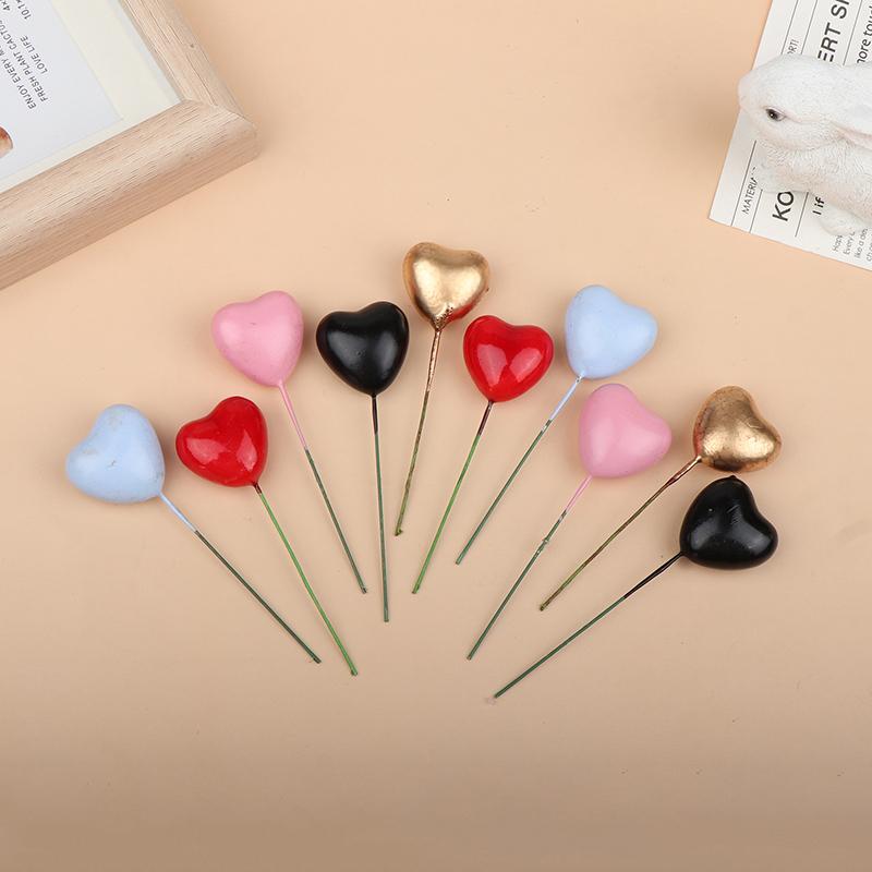 10Pcs 3D Heart Shape Cake Topper Gold Silver Pink Blue Ball Happy Birthday Diy Cupcake Flag Christmas Wedding Party Decoration