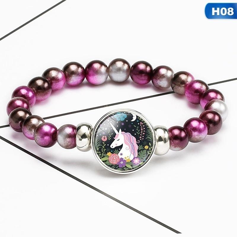 12 Styles Rainbow Unicorn Glass Beads Bracelets & Bangles For Kids Girls Party Accessories Gifts