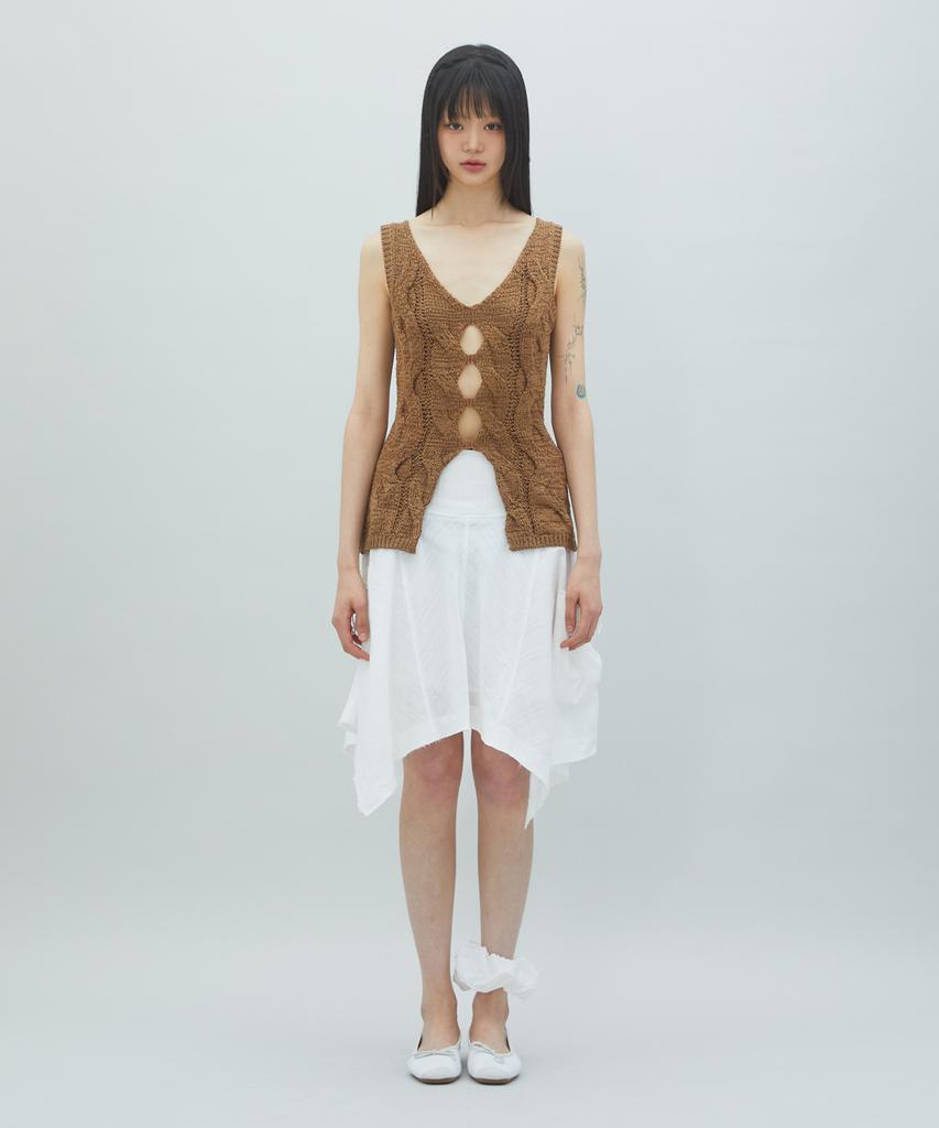 LALAFOX V-Neck Stitch Knit Vest Brown Br2Kv002