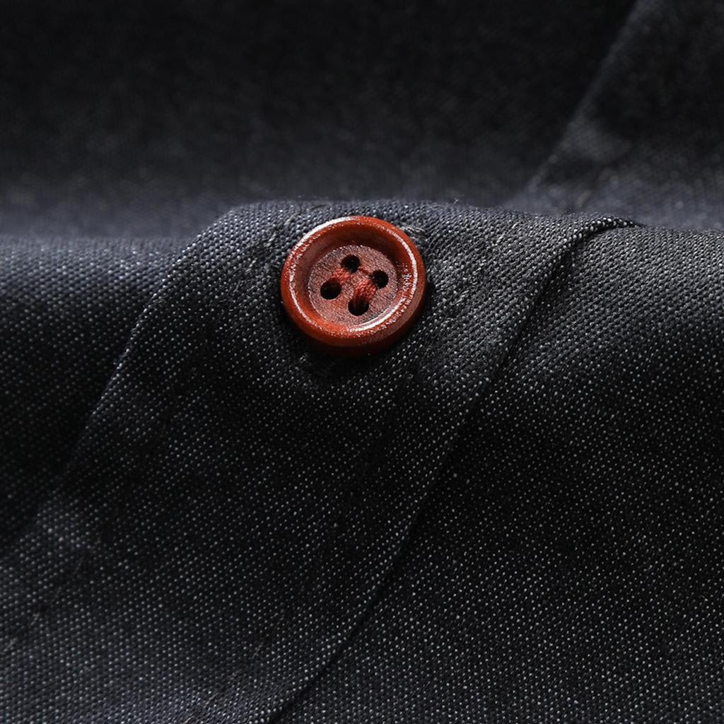 Мужская повседневная однотонная джинсовая рубашка с двумя карманами и длинным рукавом с лацканами