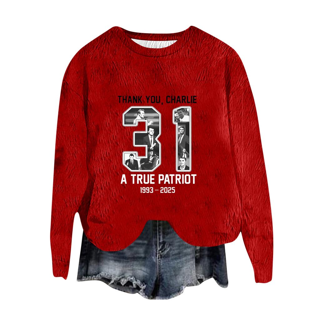 Women's Fashion Round Neck Pullover Top Long Sleeve Tee Printed Sweatshirt