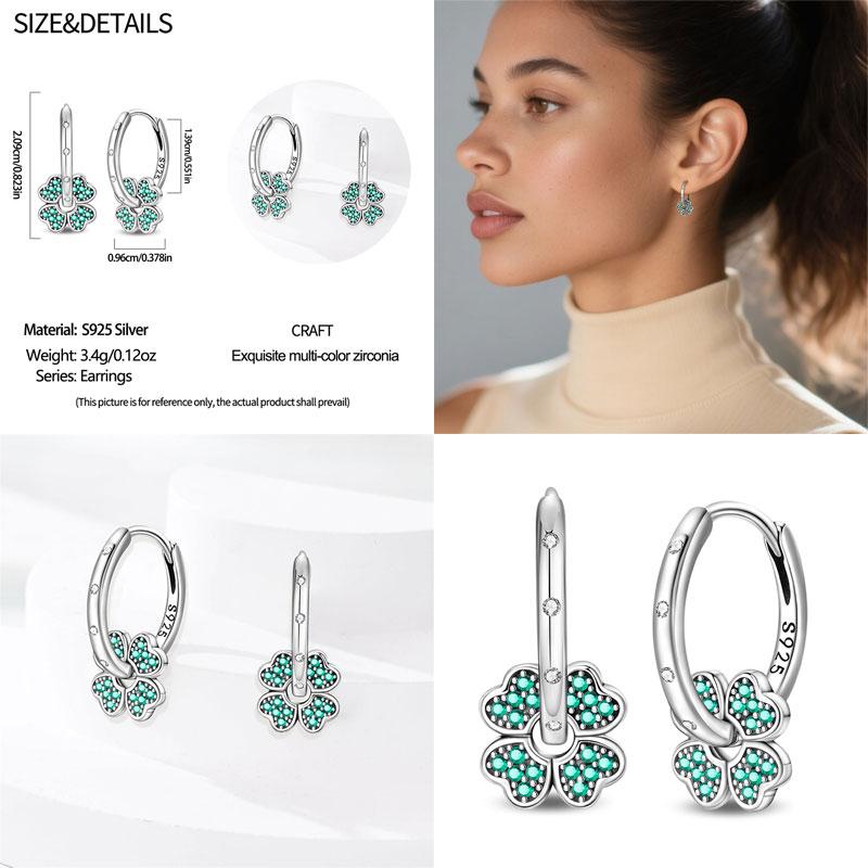 New Original S925 Silver Lucky Four-Leaf Clover French Women's Earrings Fashion Party Anniversary Jewelry Gift