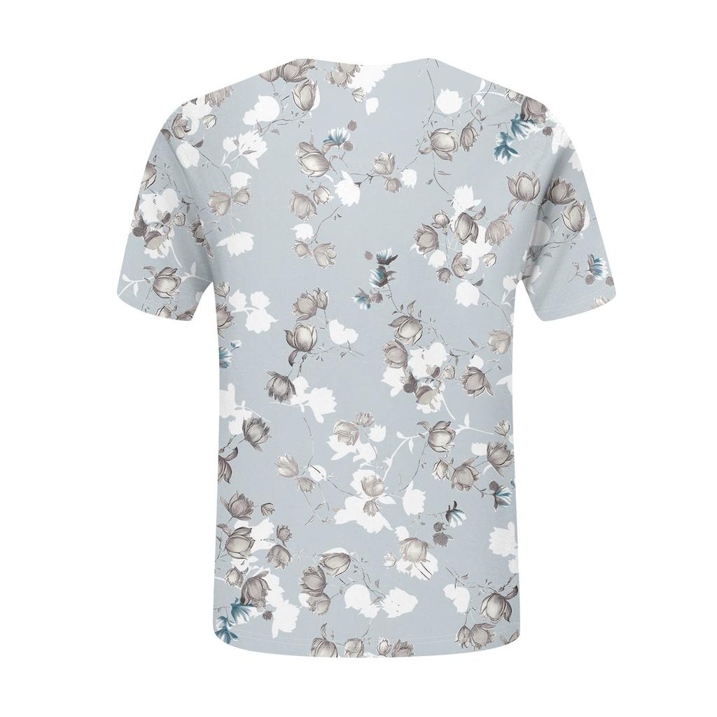 Женская повседневная футболка с цветочным принтом, пуловер с V-образным вырезом и коротким рукавом