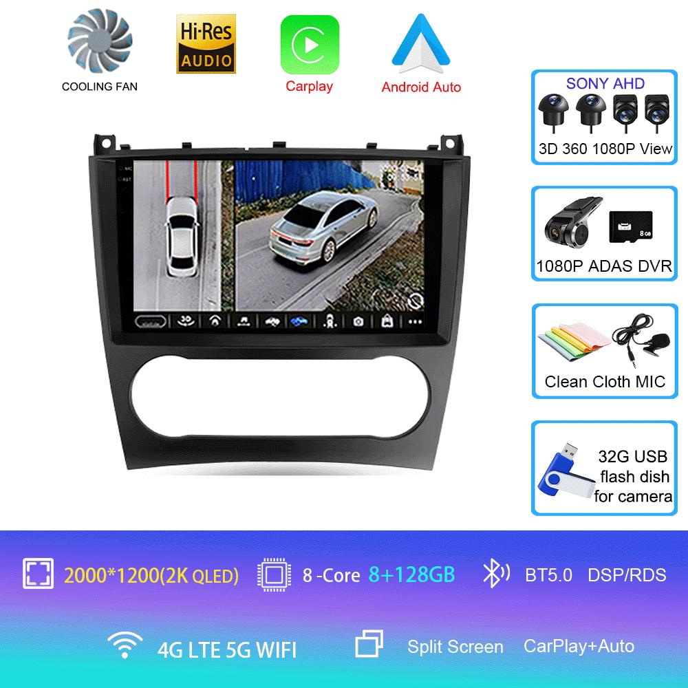 Автомобильное радио Android 14 Carplay для Benz W203 W209 C180 C200 C220 C230 2004 - 2011 Навигация GPS Мультимедийный плеер Wi-Fi+4G BT Авто