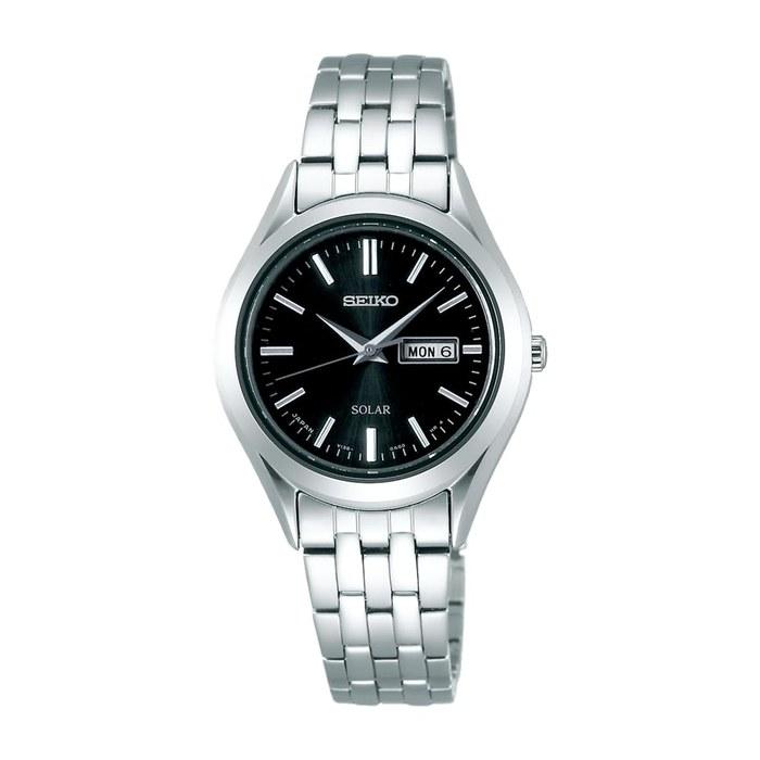 Женские часы Seiko Selection STPX031, Сделано в Японии, На солнечной батарее, Черный циферблат, Серебристый корпус/браслет