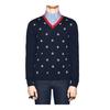 Gucci Bee Print V-Neck Sweater For Men Navy Men's 431749-X1311-4696