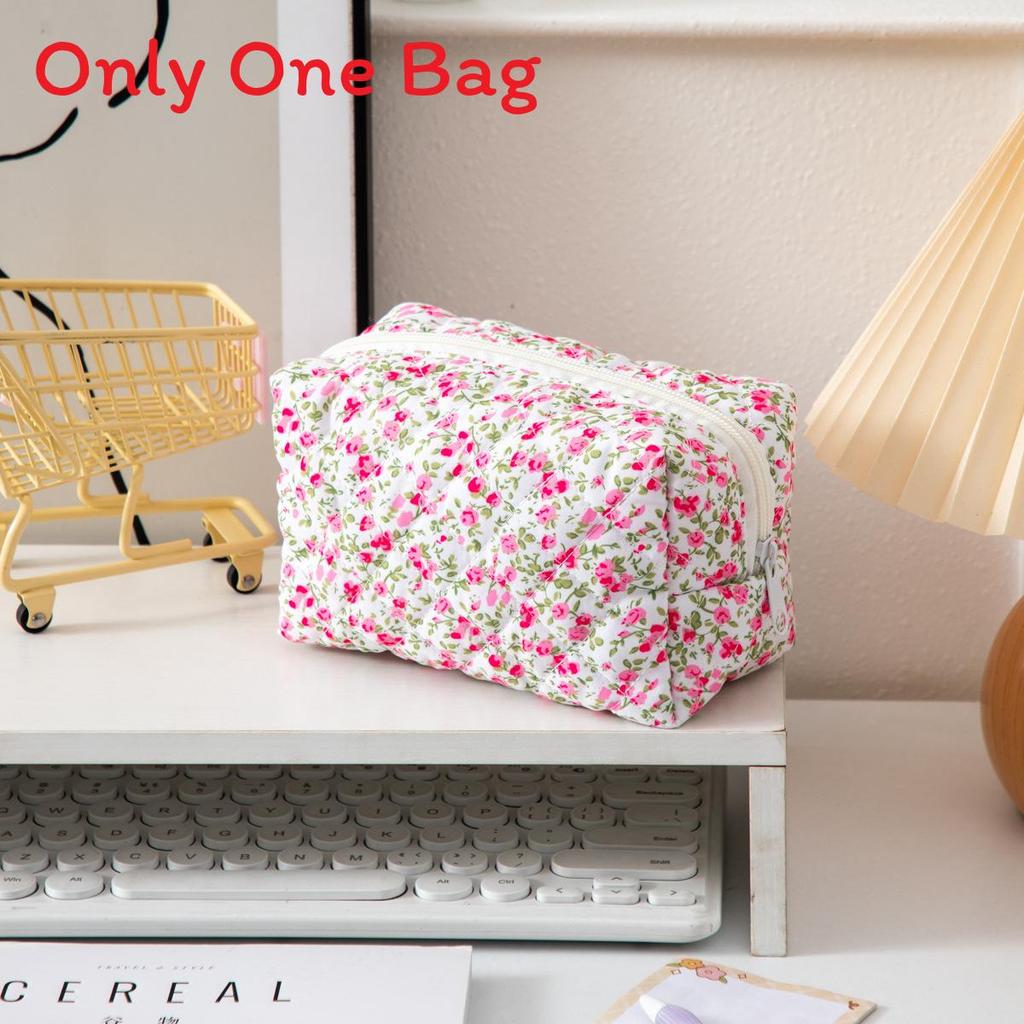 Floral Handheld Cosmetic Bag With Zipper For Travel And Daily Use