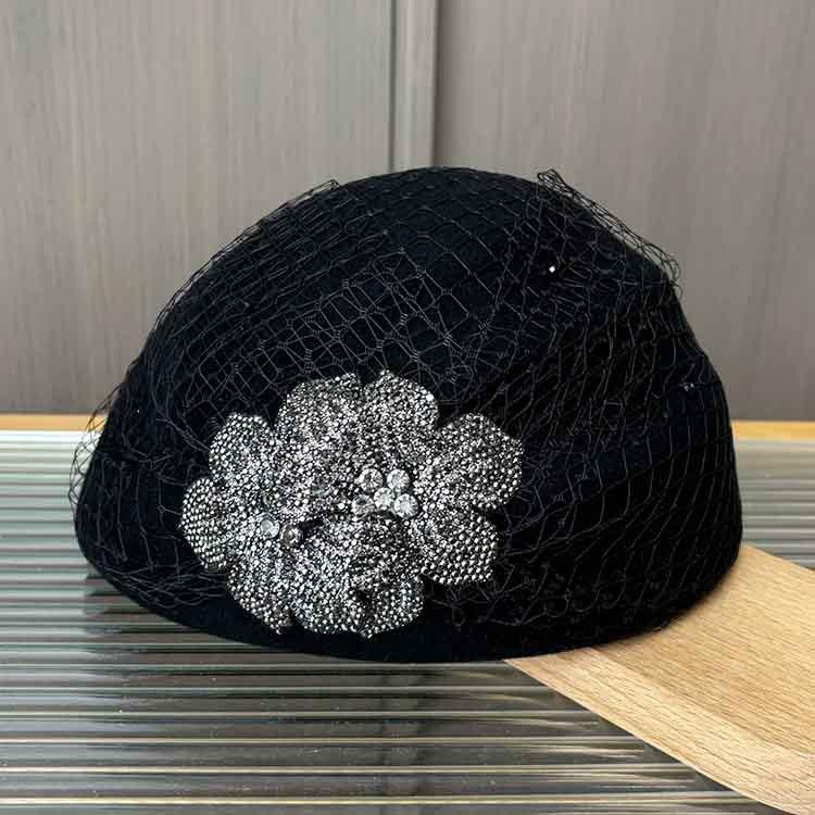 Осень и Зима Новая Легкая Роскошь Сетка Пряжа Стразы Цветок Бутон Шляпа Ретро Элегантная Шляпа Стюардессы Женская Маленькая Моделирующая Шляпка-Цилиндр