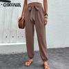 Женские брюки на шнуровке, летние повседневные брюки с высокой талией и шнурком