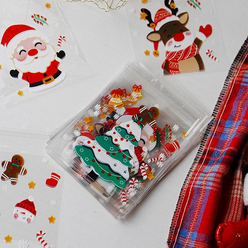 100 шт. рождественский мешок для печенья и конфет Санта-Клаус пластиковый подарочный мешок для печенья рождественские украшения для вечеринки Новый год 2025