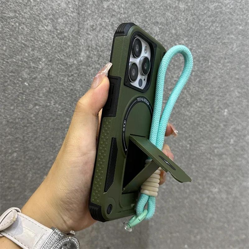 Популярный Крутой Прочный Для Зарядного Кейса Magsafe Для iPhone 17 Air 16E 15 14 13 12 Pro Max Ремешок для Запястья Скрытая Подставка Защита от Падения