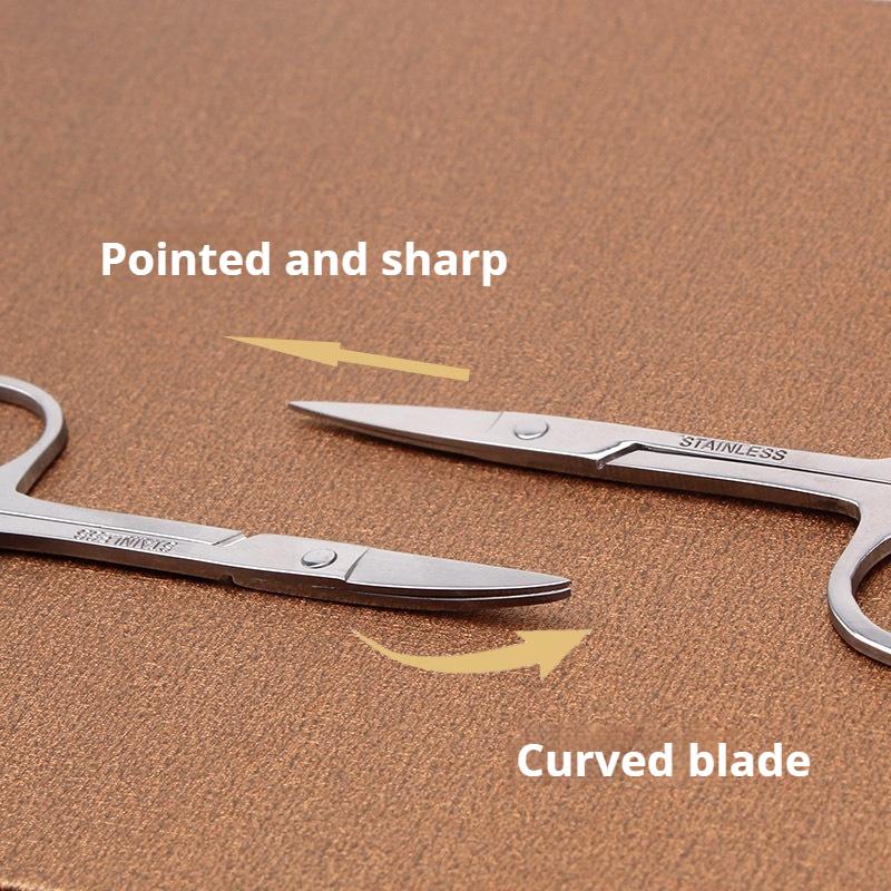 Набор ножниц для груминга из нержавеющей стали - Дизайн с 3 кончиками (Круглые/Загнутые вверх/Прямые) для ухода за бровями, ресницами, волосами в носу и ногтями