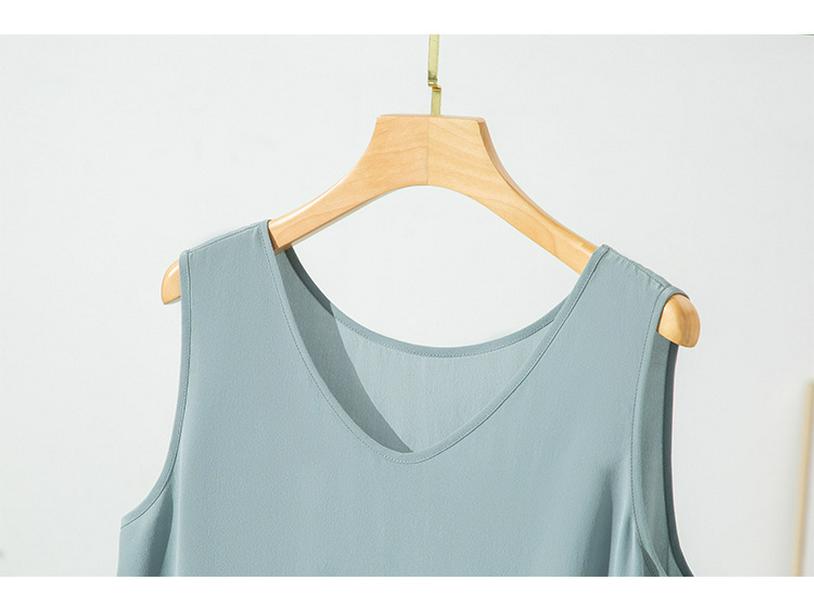 Summer Sand-Washed Double Crepe Silk V-Neck Vest - Women's Solid Casual Wear