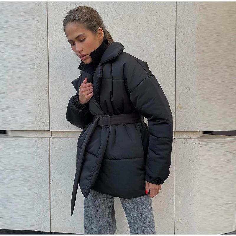 Belt Solid Color V Neck Women Coat Long Sleeve Thicken Female Jacket Winter Autumn Lace Up Pocket Fashion Lady Outwear