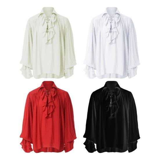 Мужская рубашка в стиле Ренессанс, костюм с рюшами и длинными рукавами на шнуровке, средневековая рубашка в стиле стимпанк, пиратская рубашка для косплея, сценическая драма