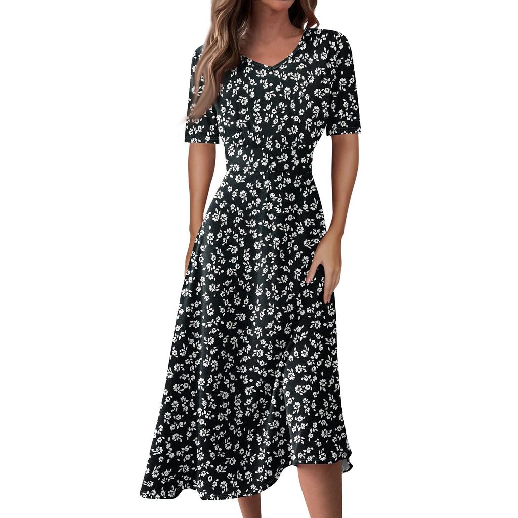 Women's  Casual Printing Summer Dress Short Sleeve Sundress Tank Dresses Beach Dress