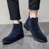 Мужские синие мотоботы челси повседневные уличные черные формальные деловые высокие ботинки большого размера