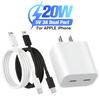 20W NEW Dual USB C Ports Fast Charger With 3.3FT/1M 2PCS PD White/black Fast Charging Cable For iPhone 14 13 12 11 X 8 7 iPad 9