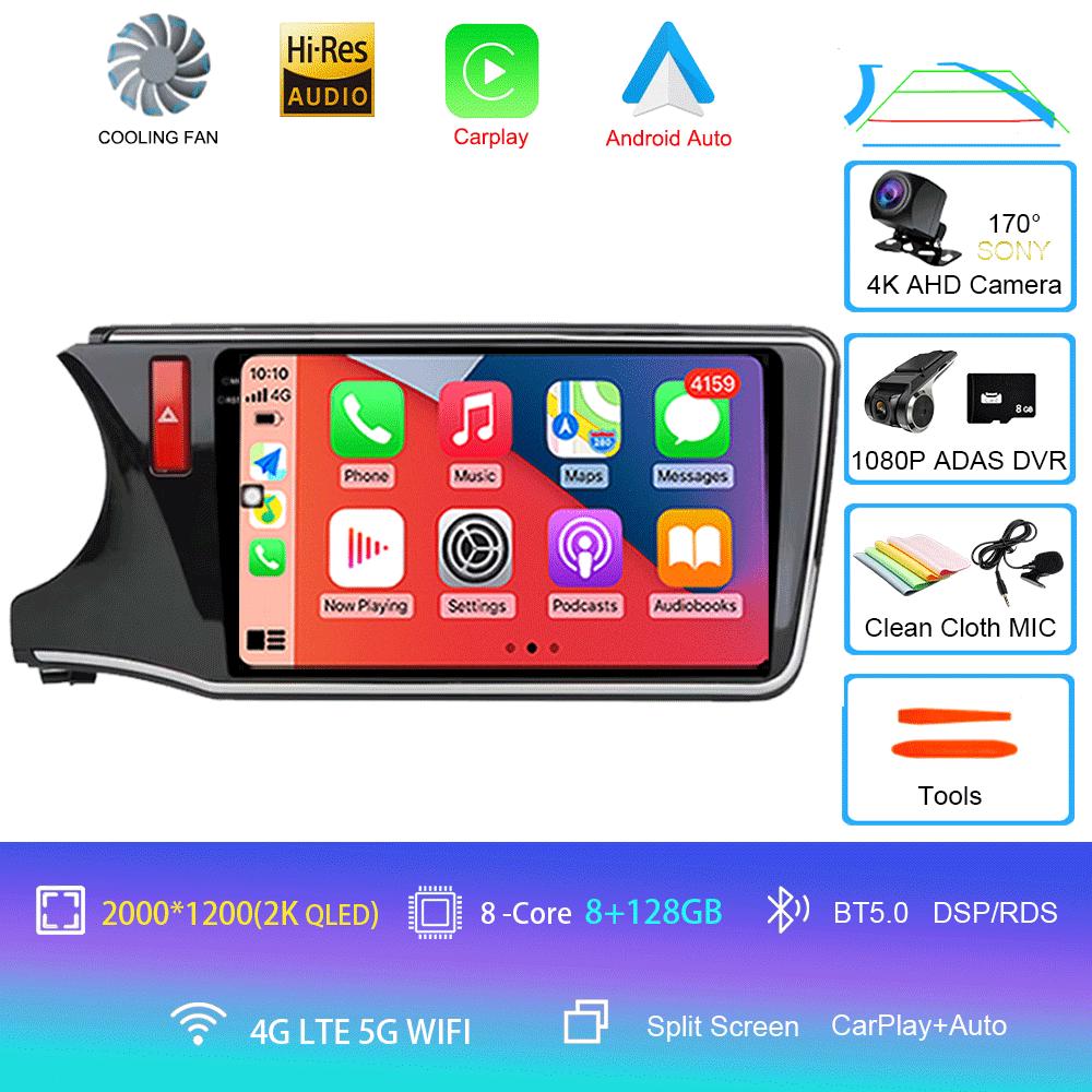 Для Honda City Grace 2014 - 2017 Android 14 Автомобильный радиоприемник Мультимедийный плеер Блок правого руля Навигация GPS 4G Wifi BT DSP QLED Экран