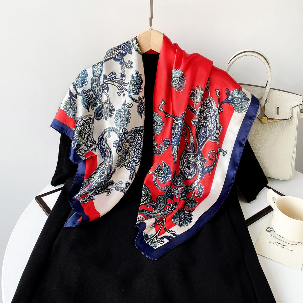 Satin Square Scarf 90cm Gift Silk Scarf Women'S Scarf Shawl Professional Elegant Scarf Sunscreen Scarf Shawl