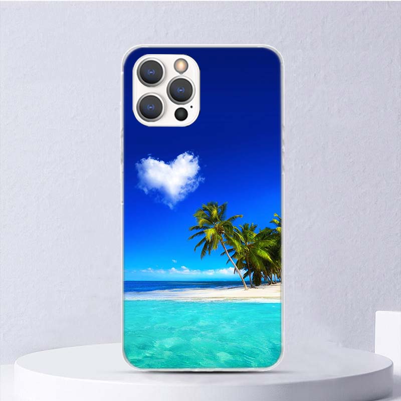 Летний Закат на Пляже Море Пальма Мягкий Чехол Для iPhone 16 17 Air 16E 15 Plus 11 12 13 Mini 14 Pro Max Чехол для Телефона Apple 7 8 SE C