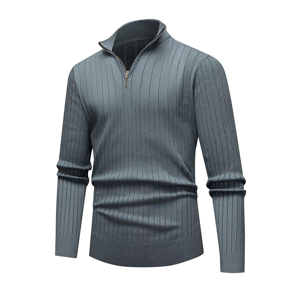 Мужской однотонный вязаный топ на молнии со стойкой и длинными рукавами, мужской повседневный модный топ с длинными рукавами