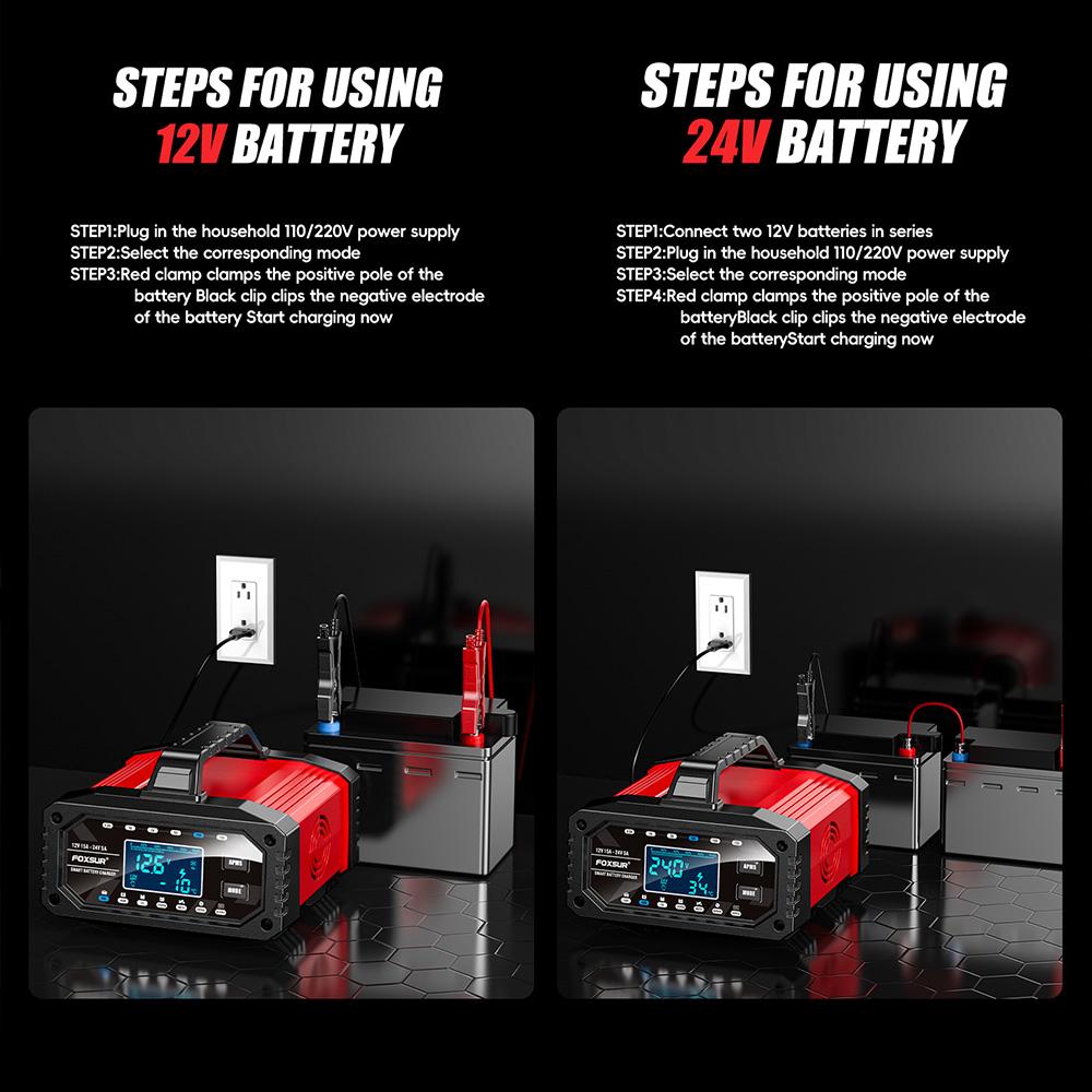 Protect Quick Charger Full Automatic 12V/24V Car Battery Charger Intelligent for Repair Car Maintainer Multiple Protections 300W LCD Display