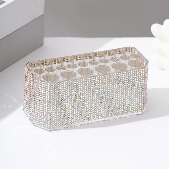 Rhinestone Acrylic Makeup Brush Holder 26 Holes Nail Brush Storage Box Desk Pen Organizer Display Stand for Cosmetic Tools Eyebrow Pencil Eyeliners