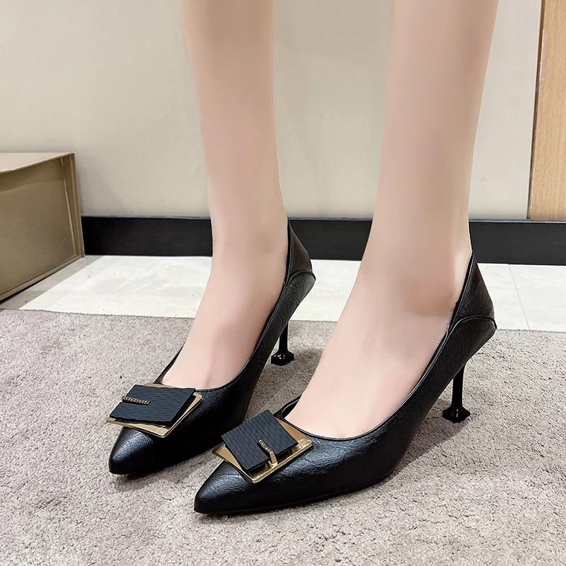 Women's Heels Women's Trend 2024 Stilettos Pointed Toe Elegant Dress Shoes Luxury Office Casual Pumps Black High Heels Shoes