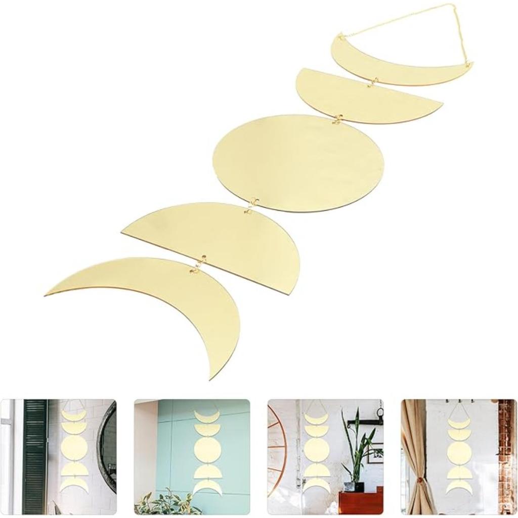 Акриловое зеркало-луна Настенный декор Зеркало с фазами луны Настенное искусство Декоративное настенное украшение в стиле бохо для спальни, гостиной, эстетический домашний богемный декор