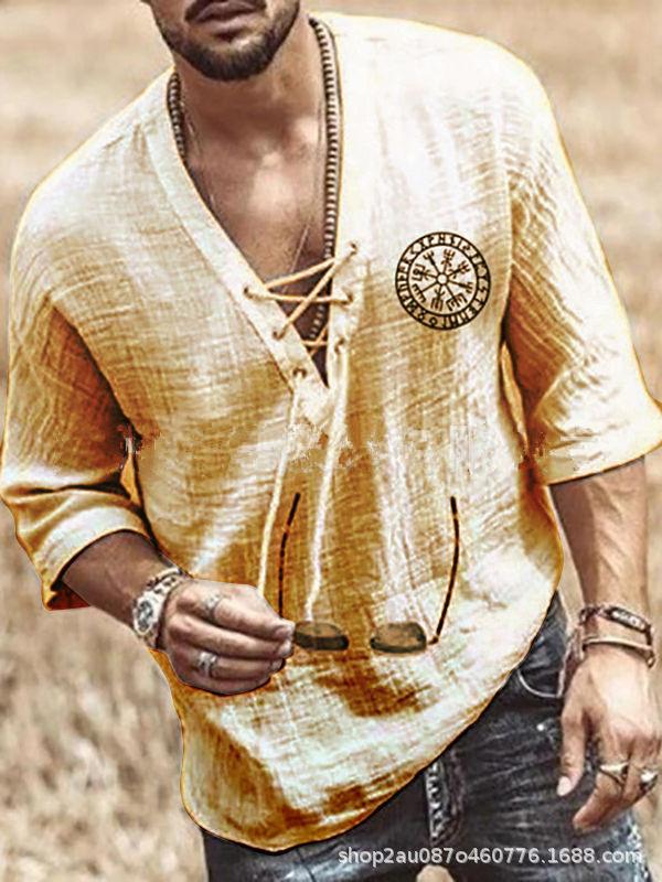 European and American New Printed Men's Chest Strap Medium Sleeve T-shirt Shirt In Stock