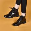 Women's Shiny Patent Leather Flat Heel Ankle Boots - Lace-up Round Toe Martin Boots with Soft Sole