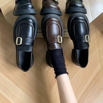 Маленькие кожаные туфли женские новые ретро толстый каблук студенческие универсальные туфли-лодочки JK маленькие кожаные туфли