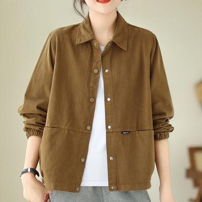 4-цветная хлопковая повседневная женская куртка с лацканами, универсальная свободная и тонкая корейская версия весенней однотонной женской куртки с длинными рукавами