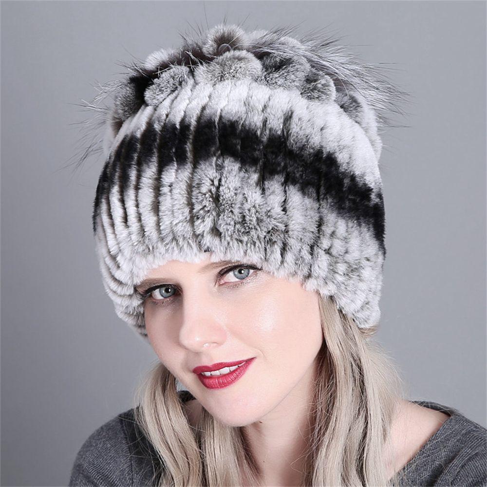 Real Fur Beanies Hat Russia Women Warm Real Rex Rabbit Fur Hats Rabbit Fur Cap Elastic Knitted