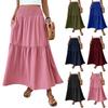 Women's Fashion Pleated Floral Print Elastic Waist Loose Splicing A Line Pocket Skirt