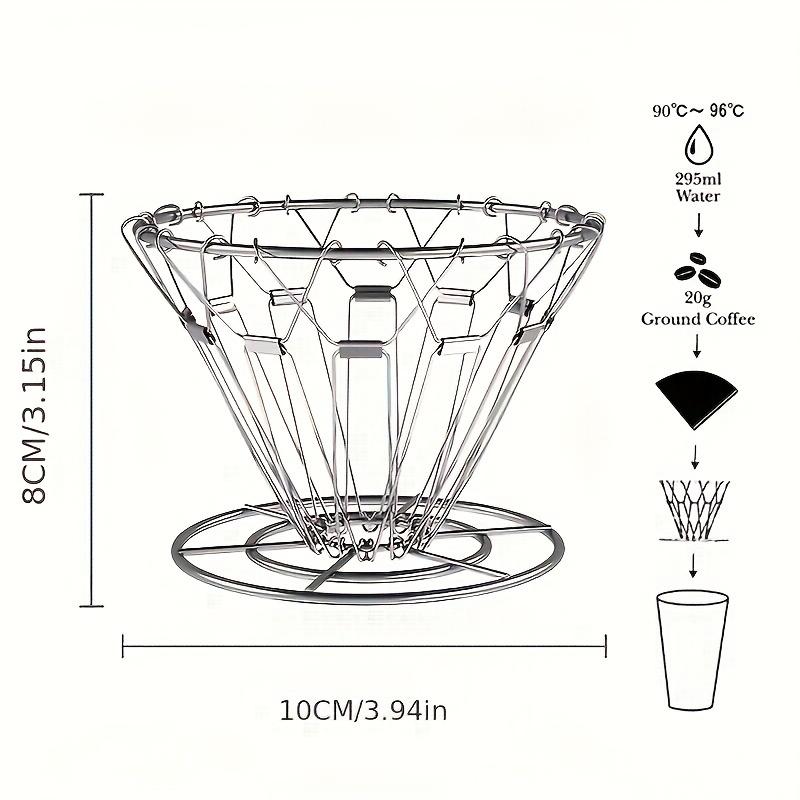 1 подставка для капель кофе, нержавеющая сталь, складная, портативный держатель фильтра, для кемпинга на открытом воздухе, воронка для заваривания кофе вручную, многоразовая