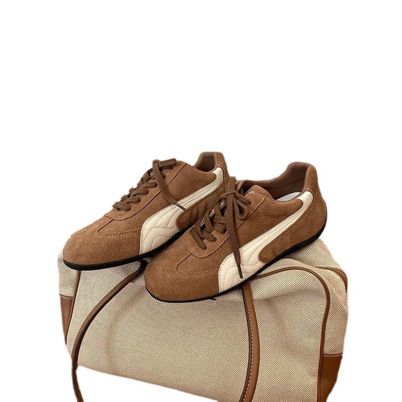 Cowhide Version~ Su Yinyin Has the Same Korean Version of Retro Lace-up Leather Low-top Casual Moral Training Shoes Women's Racing Sports Shoes