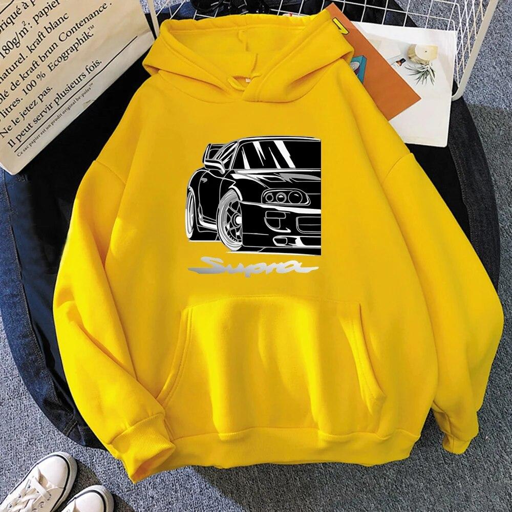 Vintage Anime Car Print Men Women Hoodie Casual Oversized Pullover Popular Sweatshirt Fashion Streetwear Unisex Clothing