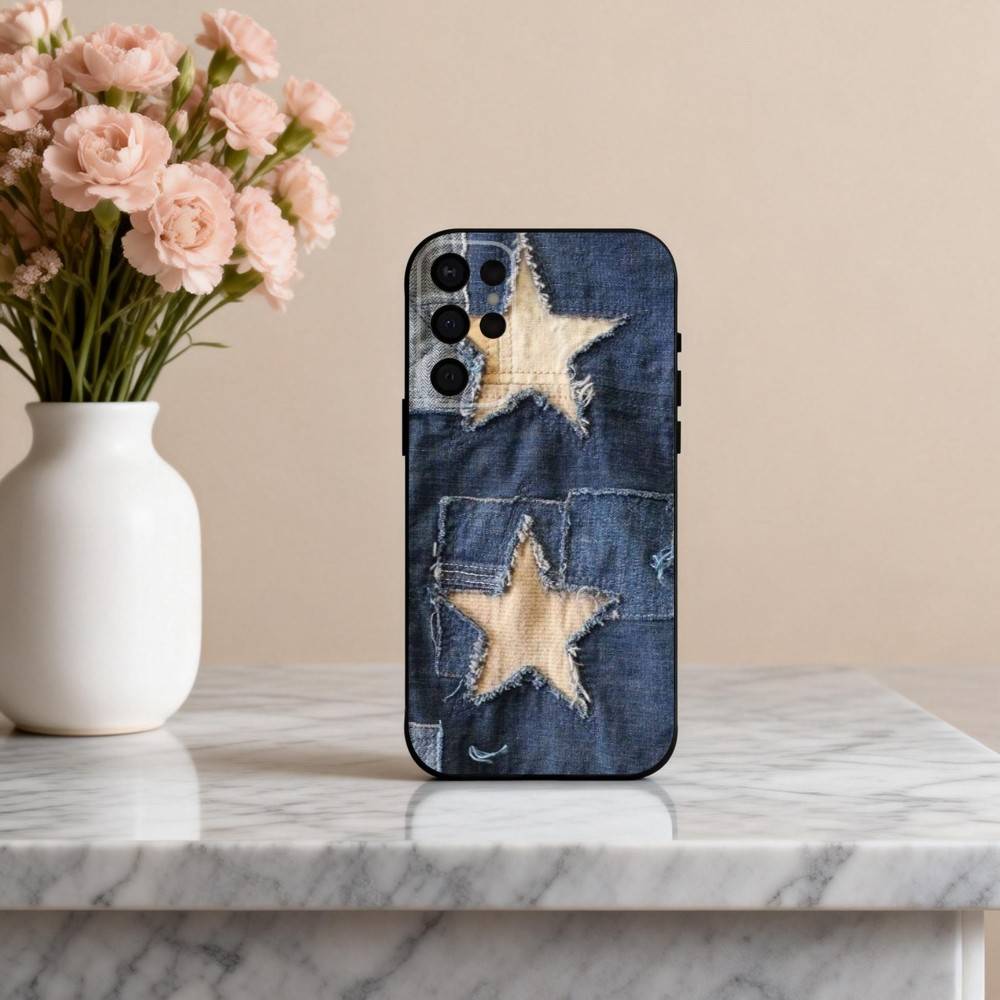 R-Ретро D-джинсовые нашивки Чехол для телефона для Samsung S25,24,23,22,30,21,10,9,Ultra,Plus,Lite,FE,4,5 G Мягкий черный чехол