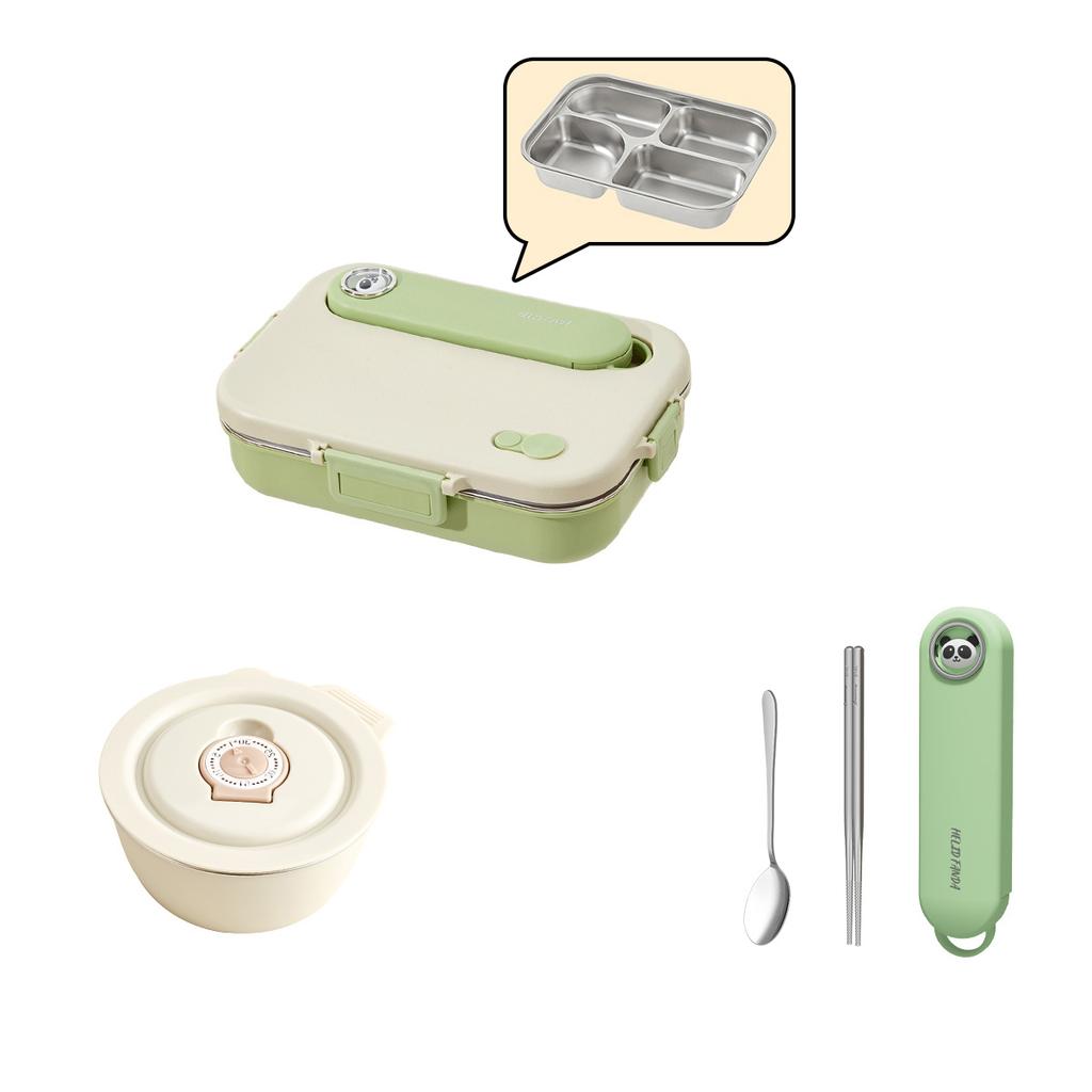 4/5 Grids Portable Bento Box With Bowl & Cutlery 304 Stainless Steel Divided Lunch Box Microwave Heatable Lunch Container Set