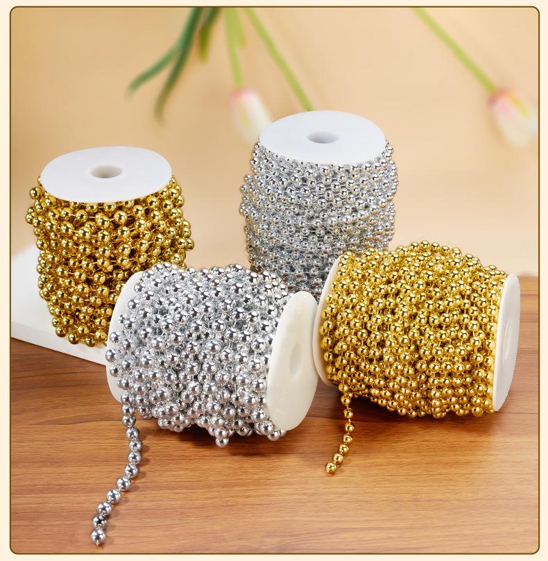 Gold & Silver Electroplated Bead String for DIY Christmas Tree Decorations