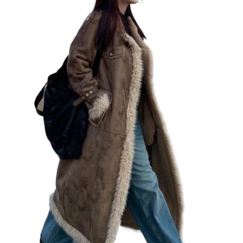 Пальто из овечьей шерсти с мехом, женское, 2024, новое зимнее, утолщенное, плюшевое, длинное, экологически чистое меховое пальто